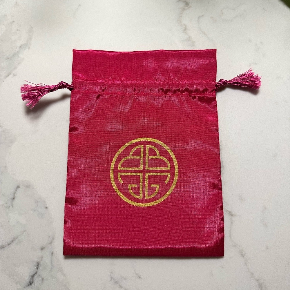 BUDHAGIRL Empty Fuchsia Satin Drawstring Gift Pouch with Gold Motif